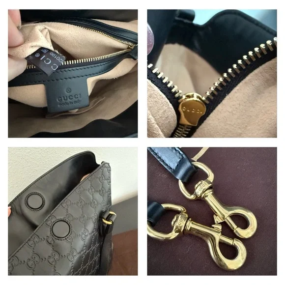 GUCCI Signature Guccissima GG Fold Over Leather Tote Bag HandBag Crossbody Strap